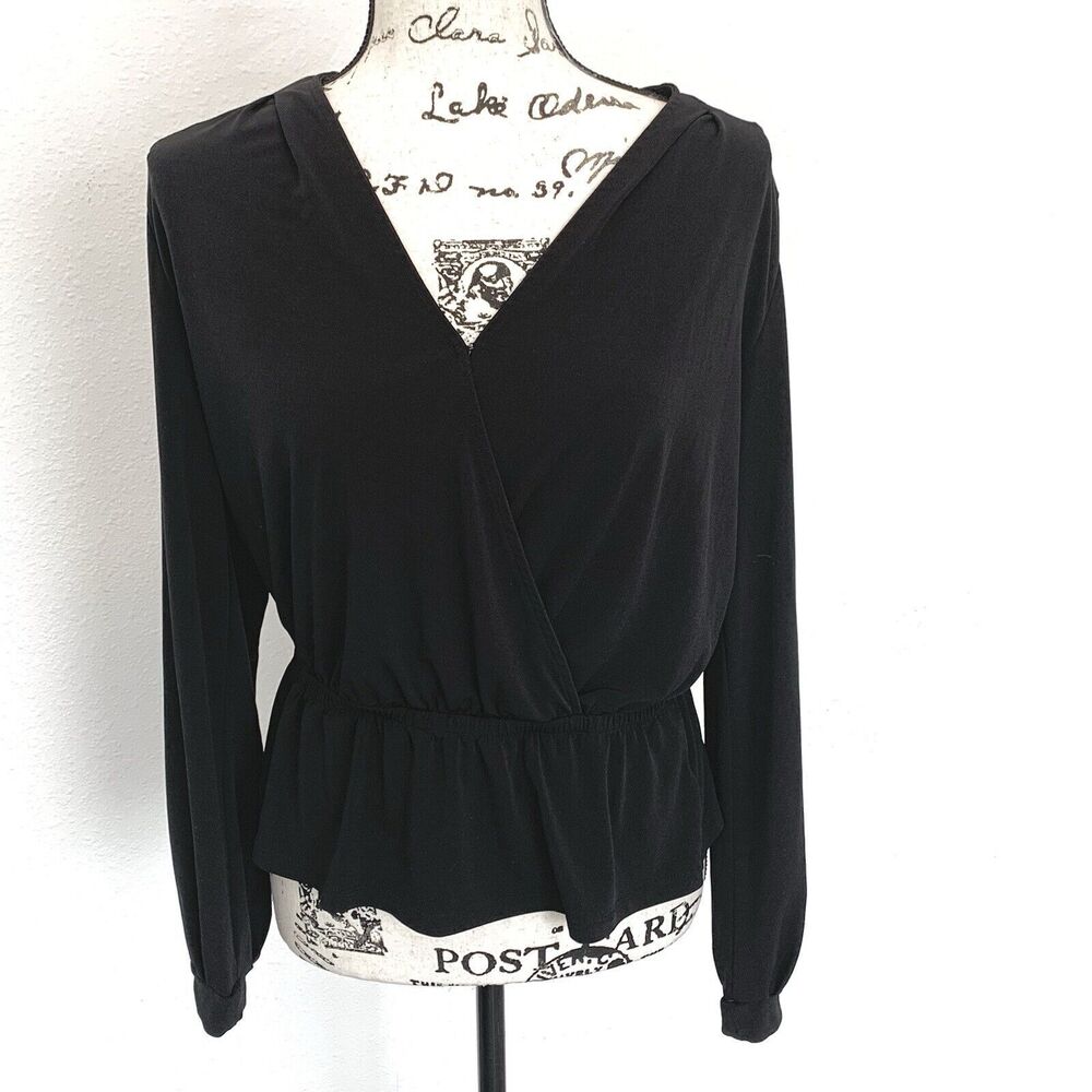 Banana Republic Womens S Top Blouse Long Sleeve Black Faux Wrap Solid New